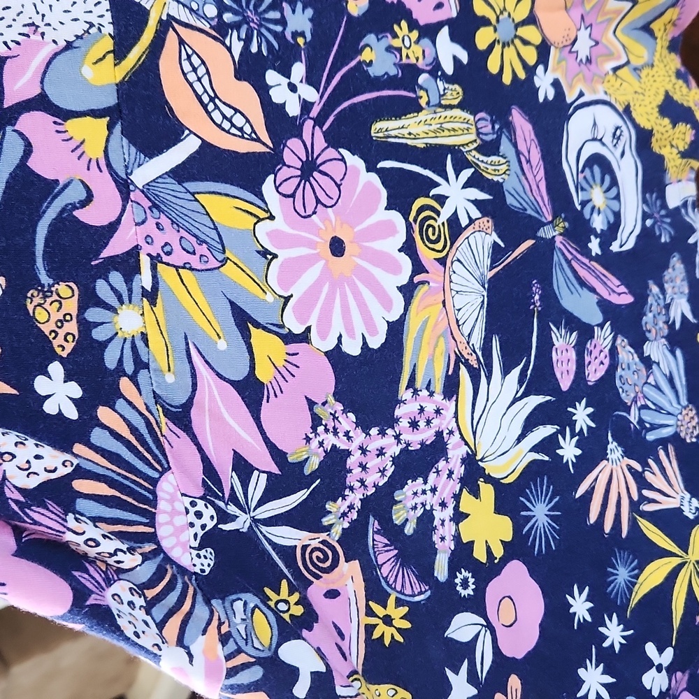 Modcloth Shift Dress sz L mushrooms floral whimsy Navy Pink - Picture 12 of 13